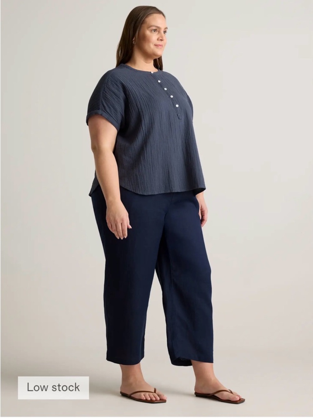 QUINCE 100% Organic Cotton Gauze Roll Sleeve Shirt Indigo Blue Size 3X - Picture 3 of 16